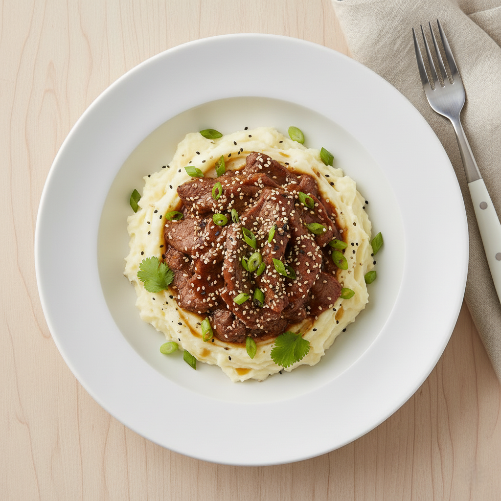 SLOW COOKER SESAME GARLIC SLICED BEEF & MASH